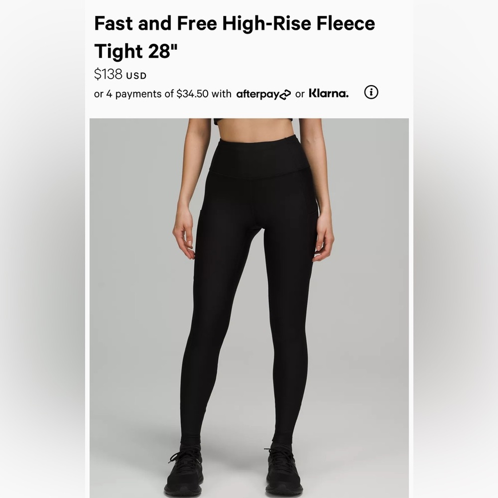 Lululemon fast and free high rise tight 28” fleece lined size 4 NWT